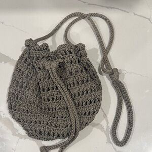 Mudd Y2K Gray Crochet Drawstring Bag